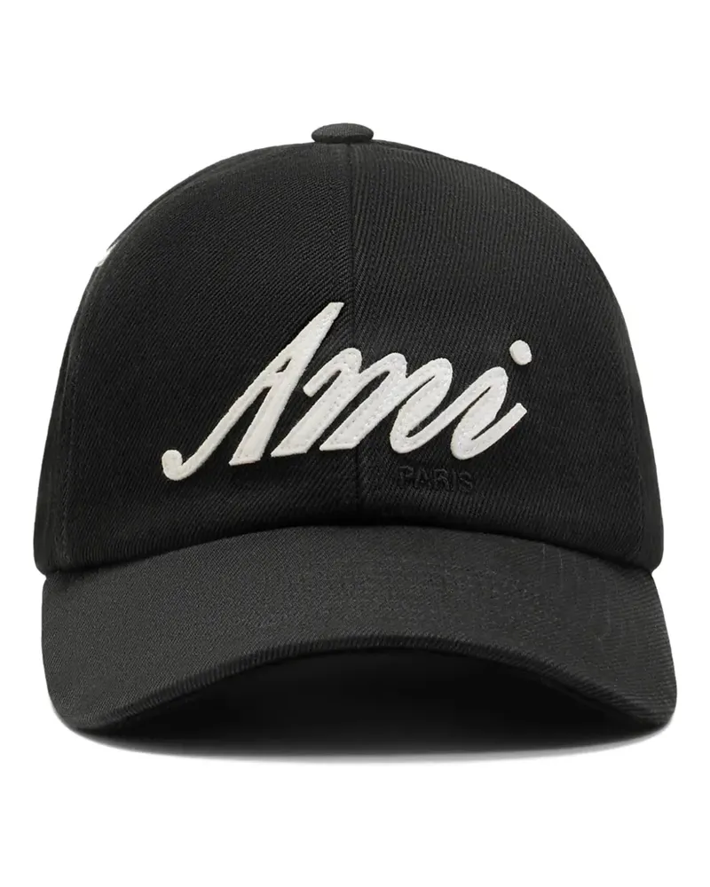 AMI Paris Baseballkappe mit Filz-Patch - Schwarz Schwarz