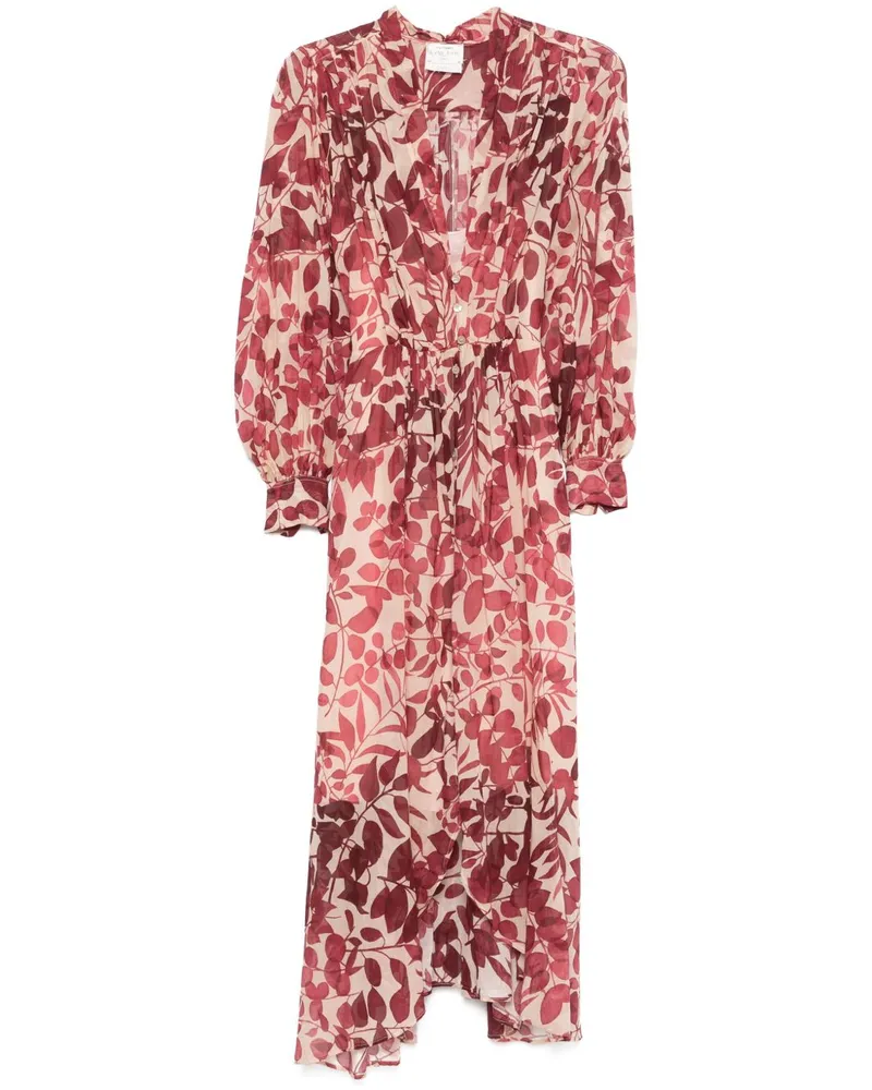 forte_forte Maxikleid mit Blatt-Print - Rot Rot
