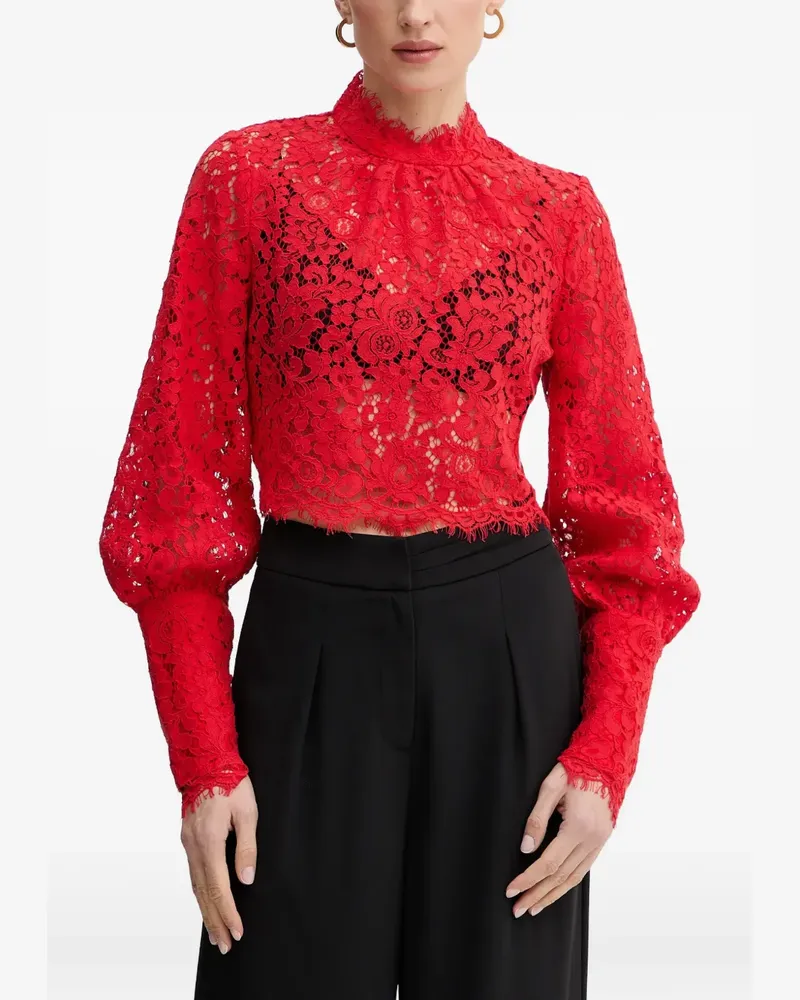 Bardot Spitzen-Bluse mit Stehkragen - Rot Rot