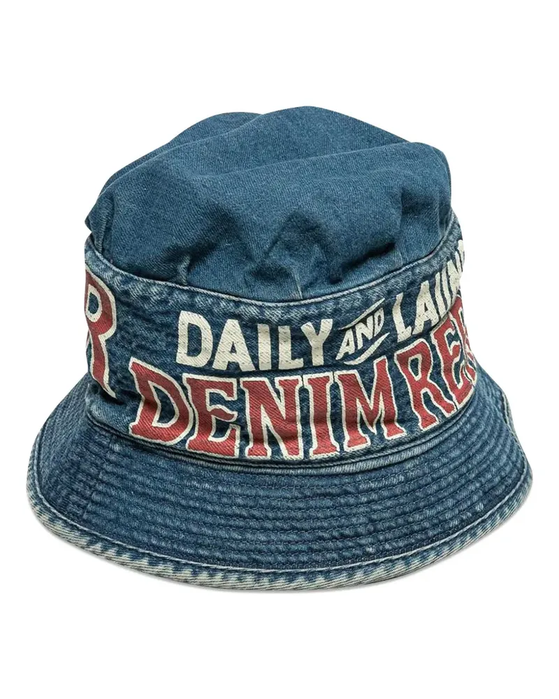 KAPITAL Jeans-Fischerhut mit Schriftzug-Print - Blau Blau