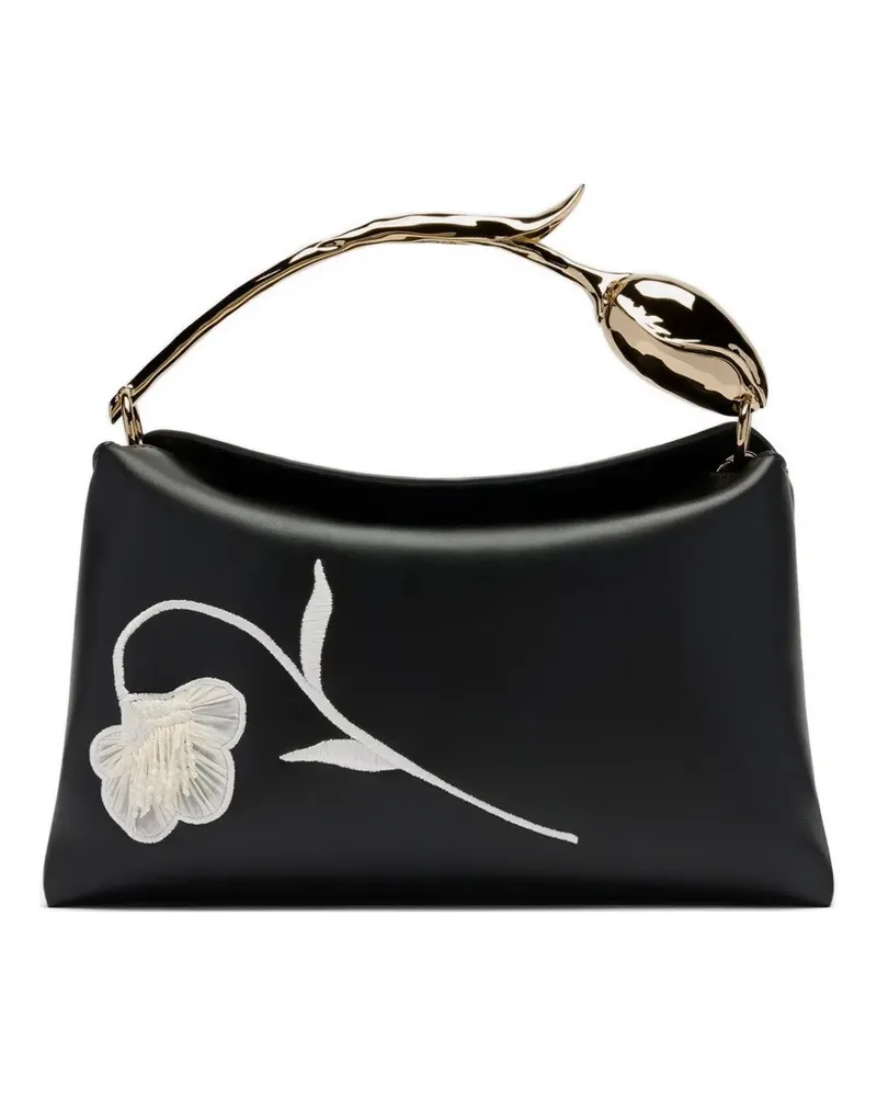 Erdem midi Bloom embroidered leather tote bag - Schwarz Schwarz