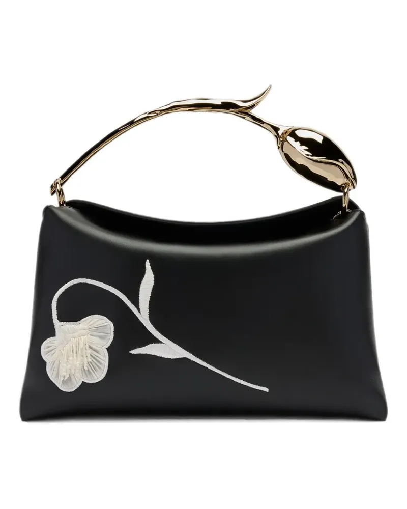 Erdem midi Bloom embroidered leather tote bag - Schwarz Schwarz