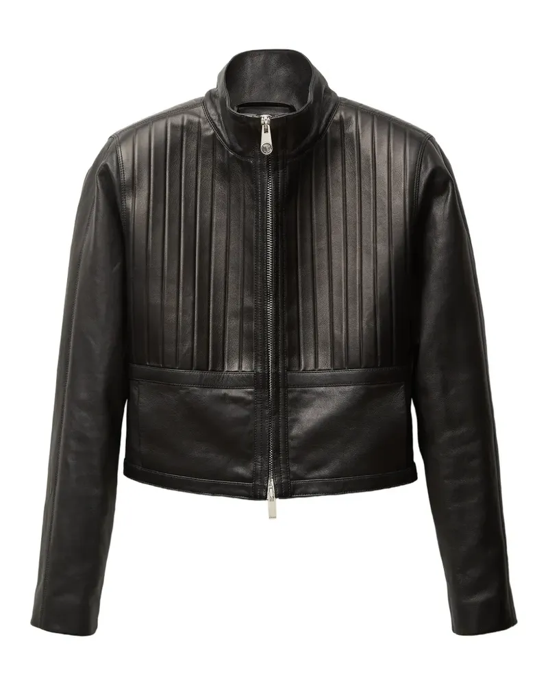 Versace Lederjacke mit gerippten Einsätzen - Schwarz Schwarz