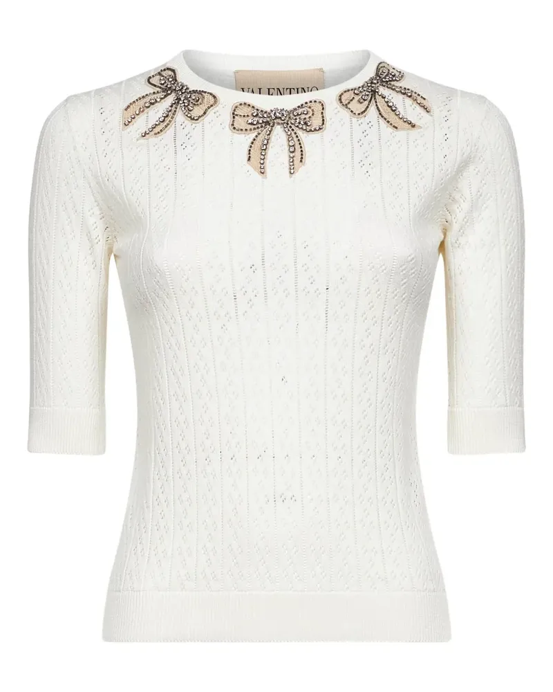 Valentino Garavani crystal-embellished bow-detail sweater - Nude Nude