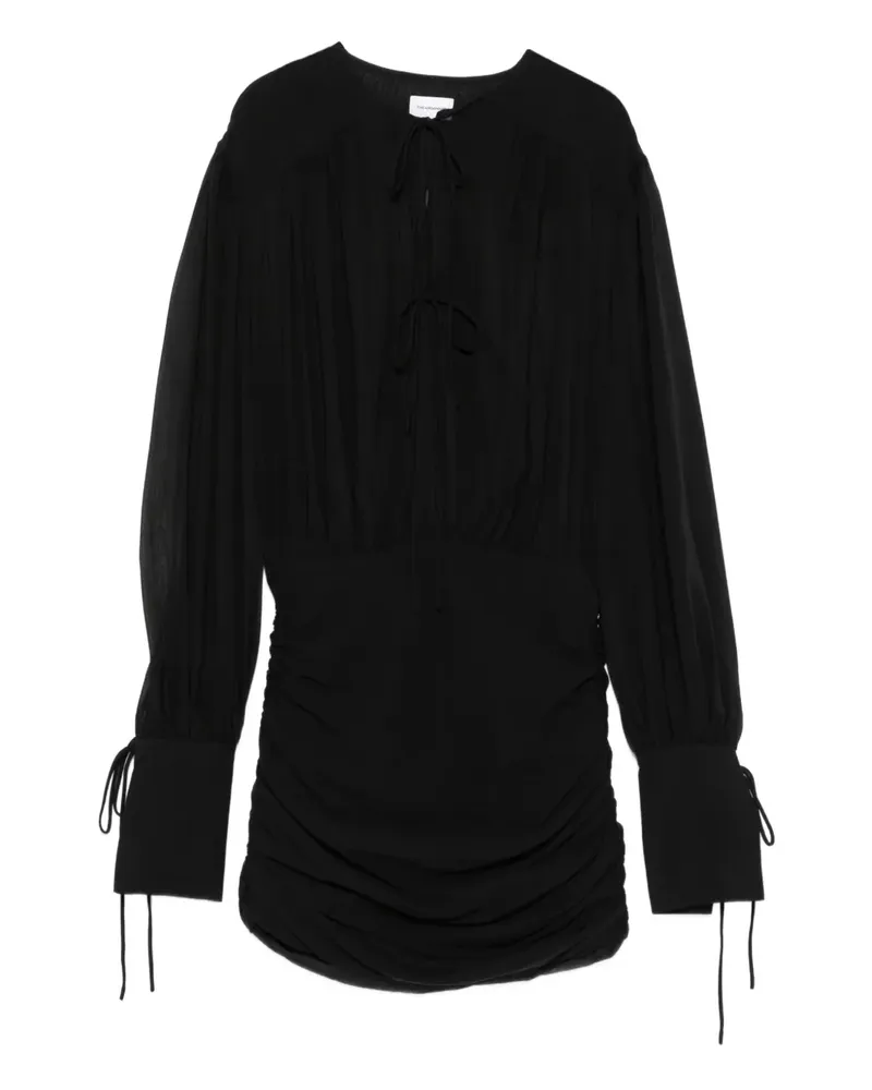 ANDAMANE Gerafftes Kleid mit Schleifenkragen - Schwarz Schwarz