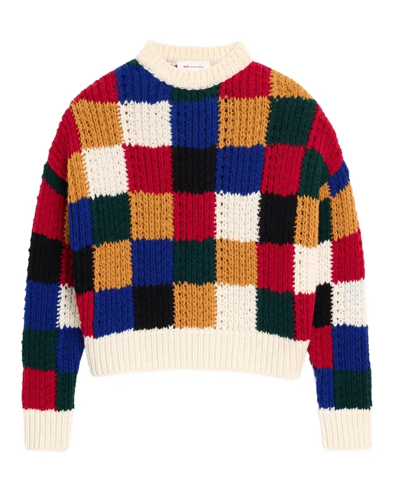 AMI Paris Karierter Wollpullover mit Rundhalsausschnitt - Rot Rot