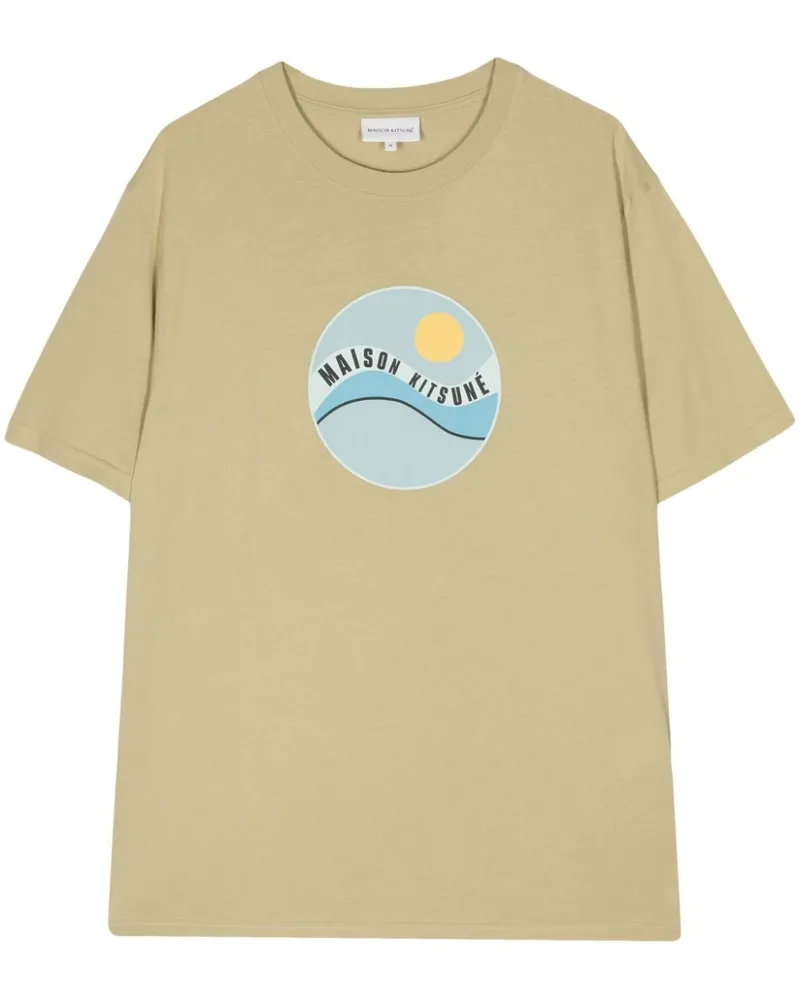 Kitsuné T-Shirt mit Pop Wave-Print Braun