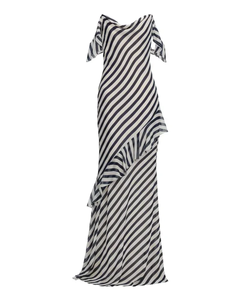 Self-Portrait maxi Georgette striped ruffled-details dress - Blau Blau