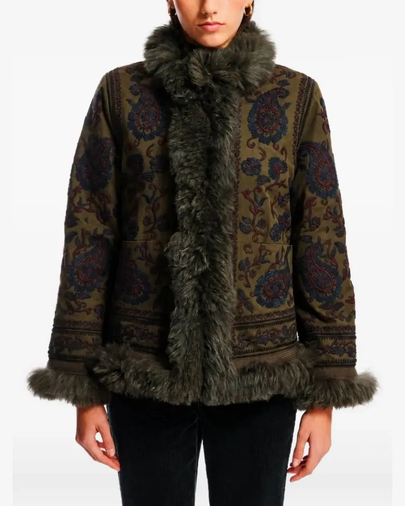 Antik Batik Jacke mit Paisley-Stickerei - Grün Grün