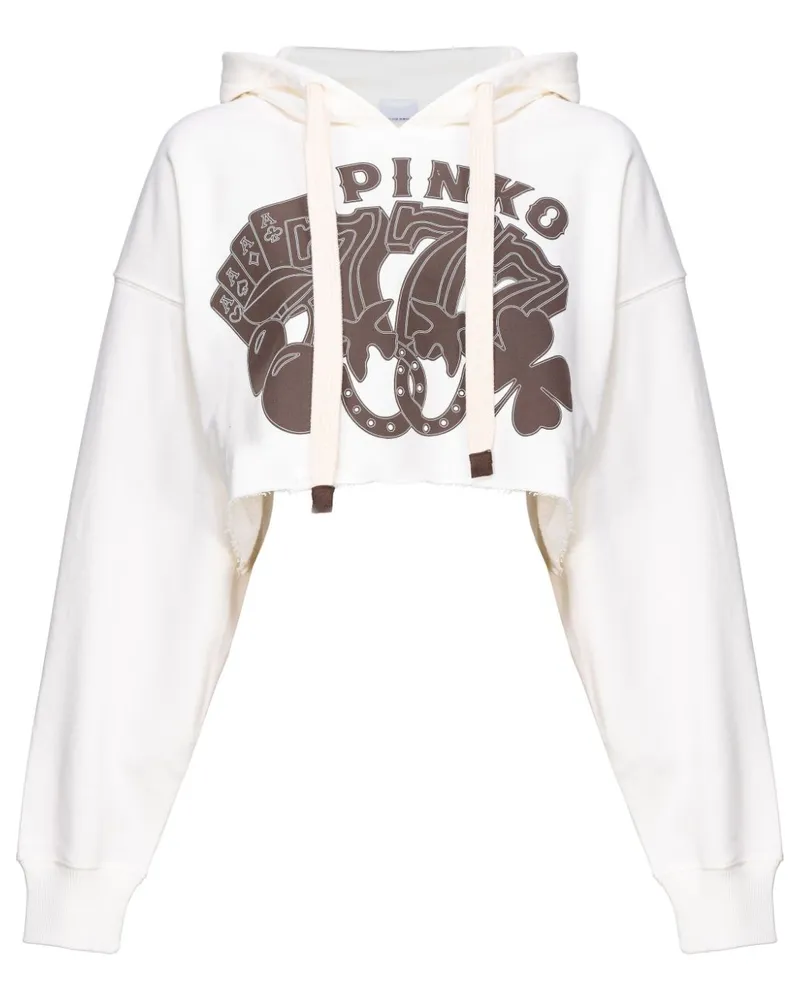 Pinko Y2K Cards Cropped-Kapuzenpullover - Weiß Weiß