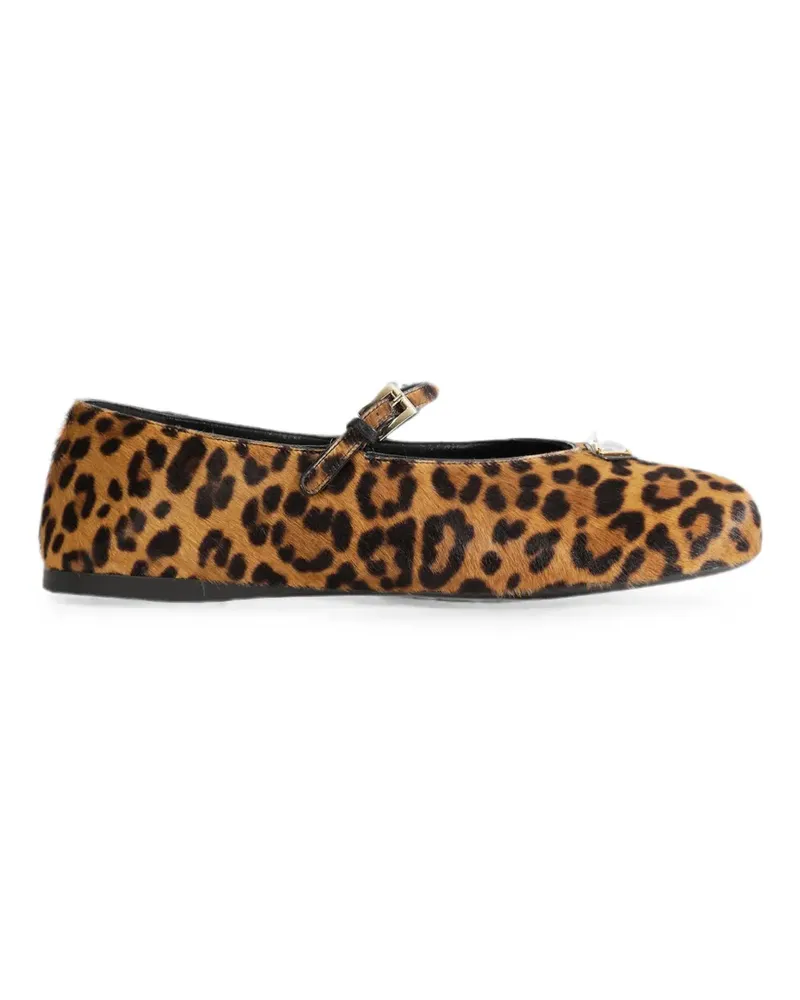 Prada leopard-print buckle-strap ballet flats - Braun Braun
