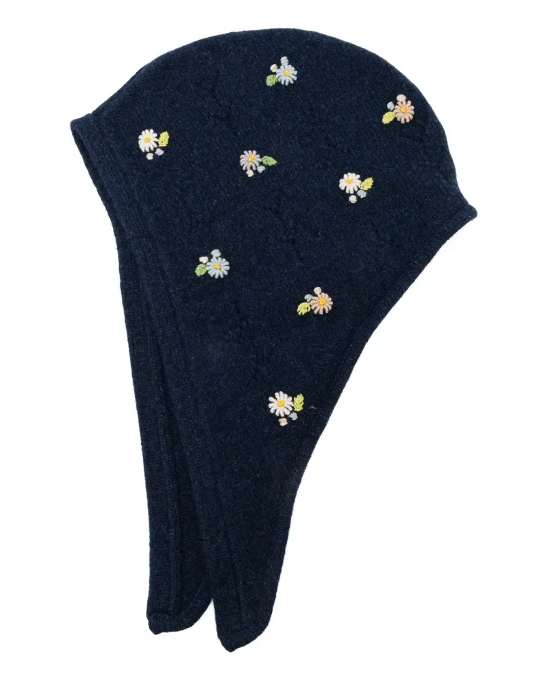 YANYAN KNITS Hut mit Margeritenstickerei - Blau Blau