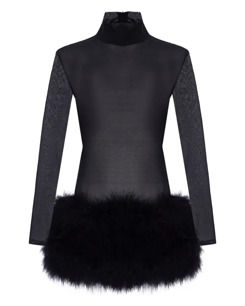 The New Arrivals Ilkyaz Ozel Elly in Mystere Minikleid mit Federbesatz - Schwarz Schwarz