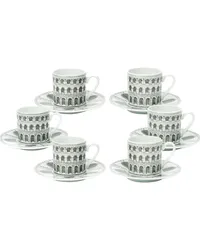 Fornasetti Set aus sechs Kaffeetaschen mit Print Weiß