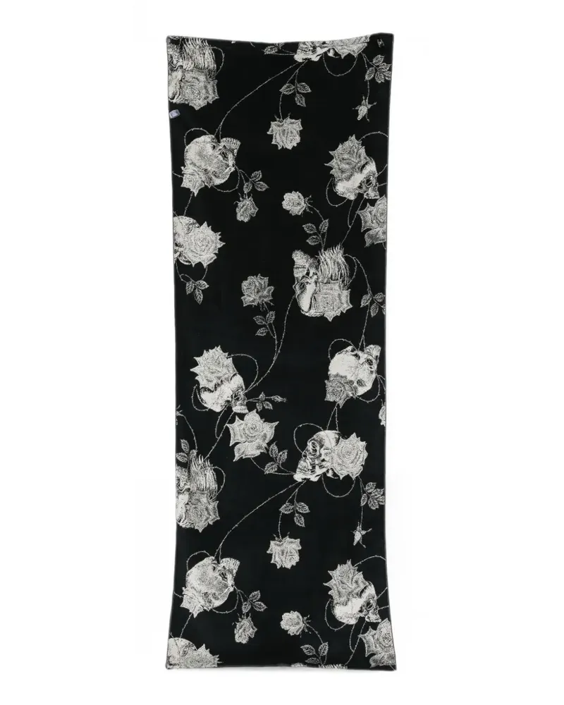 Yohji Yamamoto Badetuch mit Totenkopf- und Rosen-Print - Schwarz Schwarz