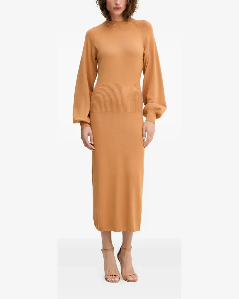 Silvian Heach Geripptes Midikleid mit Ballonärmeln - Nude Nude