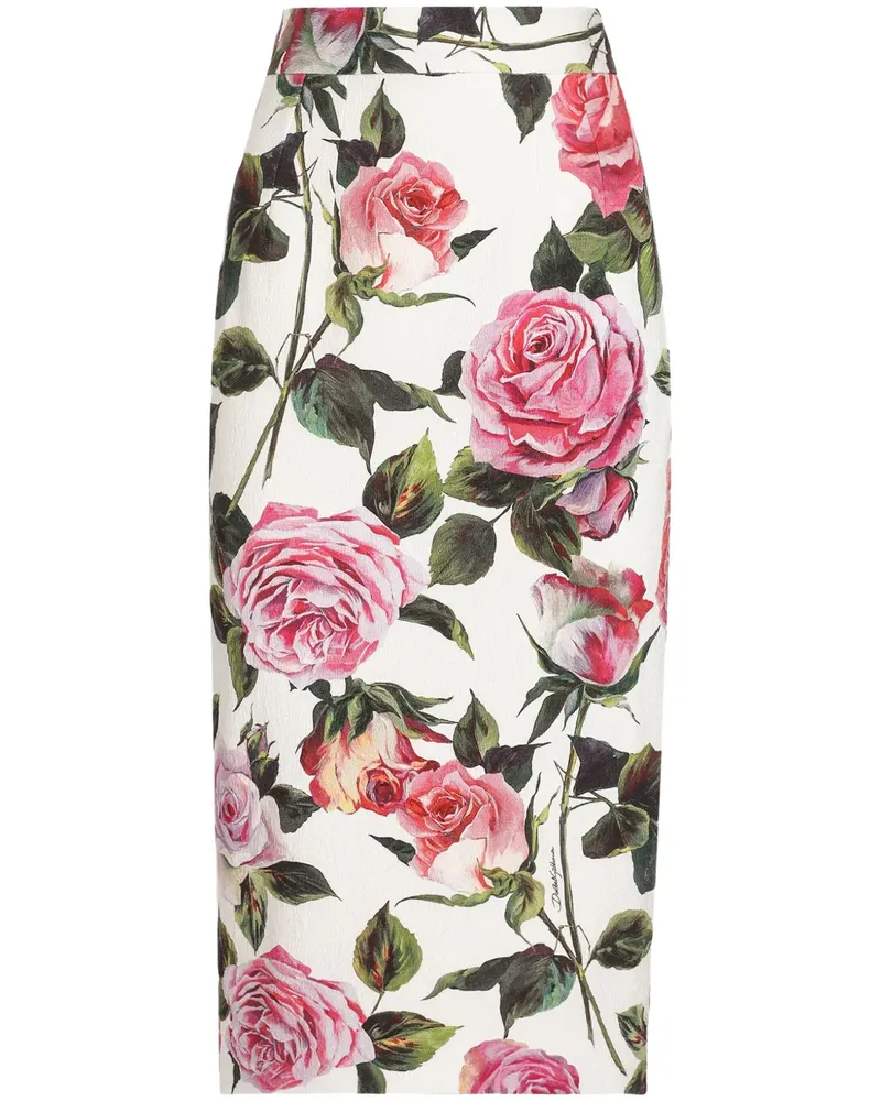Dolce & Gabbana Midirock mit Blumen-Print - Weiß Weiß