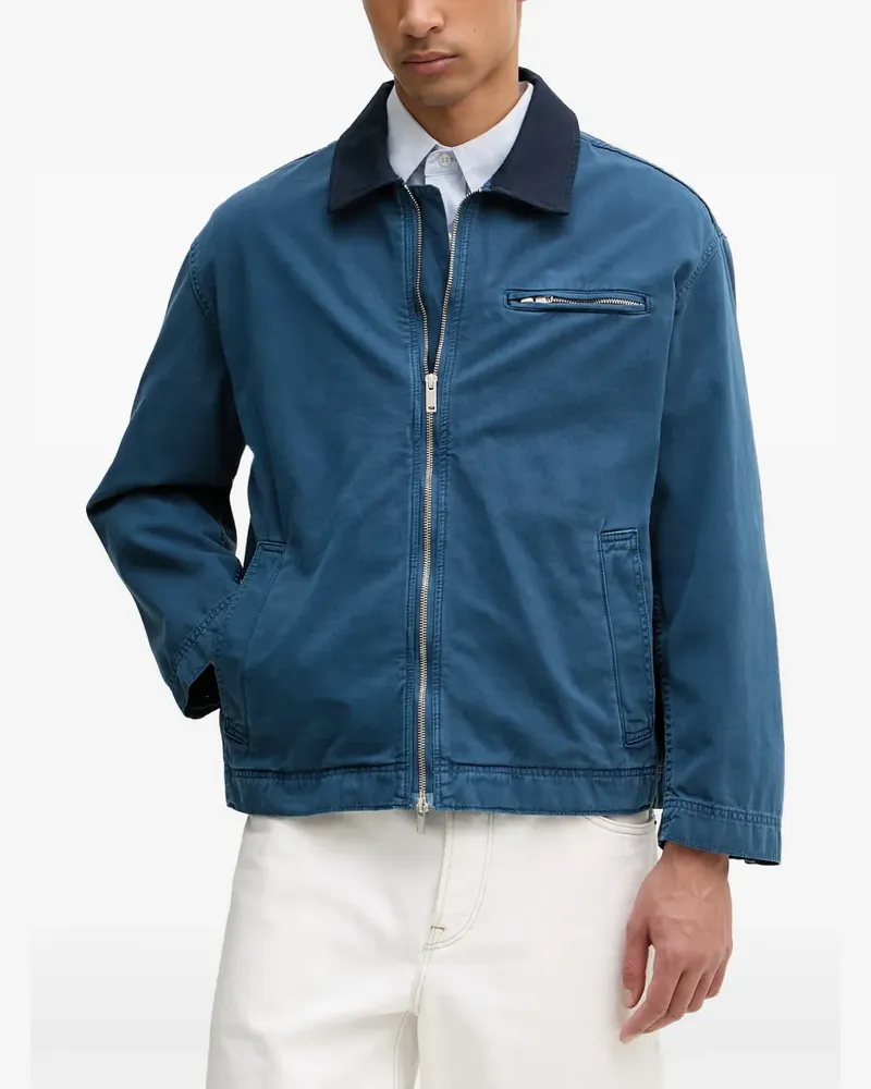 LES DEUX contrast-collar zip-up jacket - Blau Blau