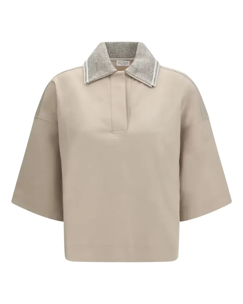 Brunello Cucinelli Kastiges Poloshirt mit geripptem Kragen - Nude Nude