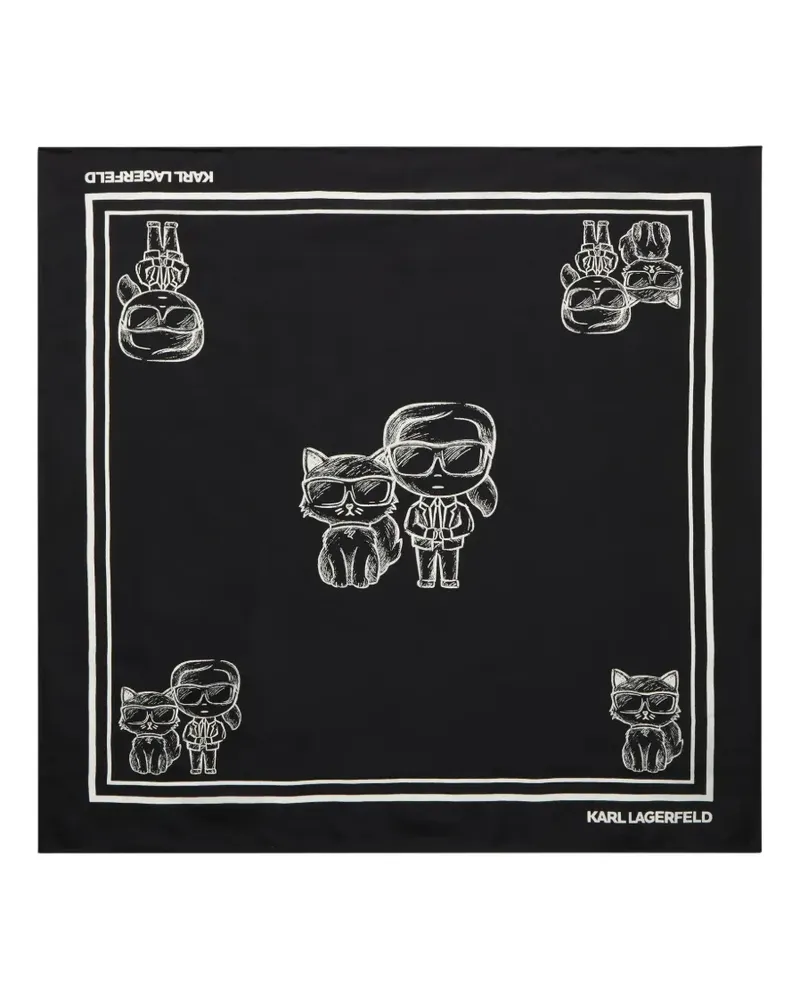 Karl Lagerfeld Ikon Karl & Choupette Seidenschal - Schwarz Schwarz