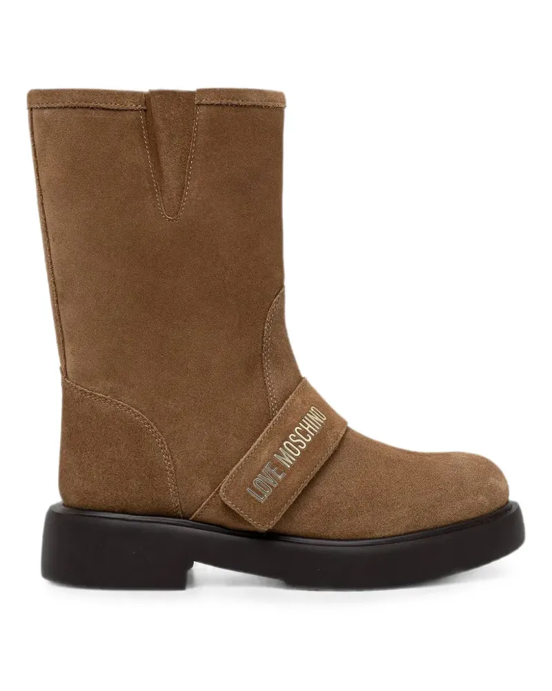 Moschino Stiefel mit Klettverschluss und Logo - Braun Braun