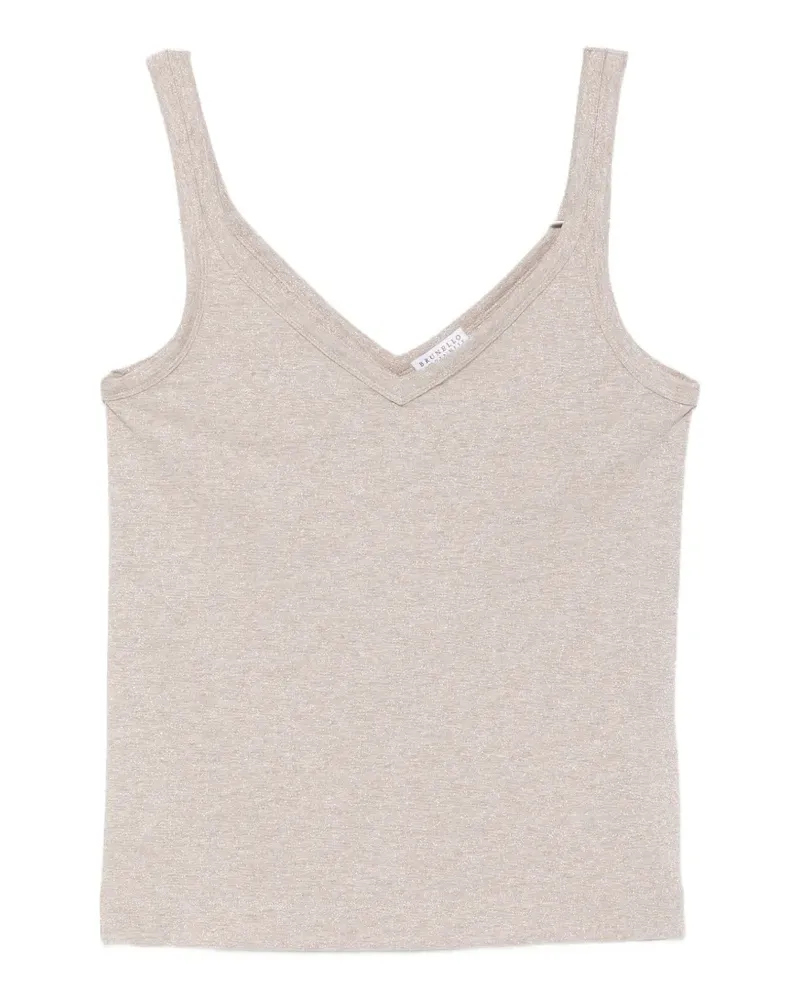 Brunello Cucinelli V-neck metallic-effect top - Nude Nude