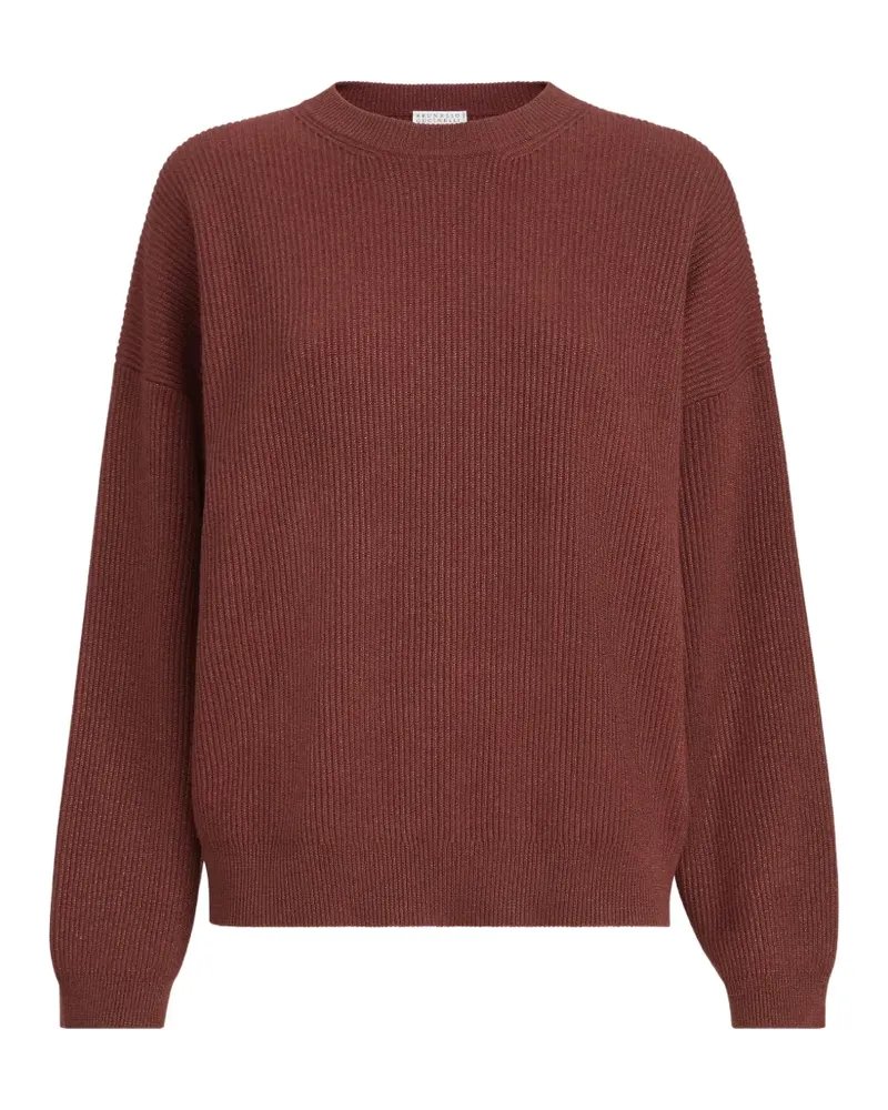Brunello Cucinelli Glitzernder Kaschmirpullover im Patentmuster - Braun Braun
