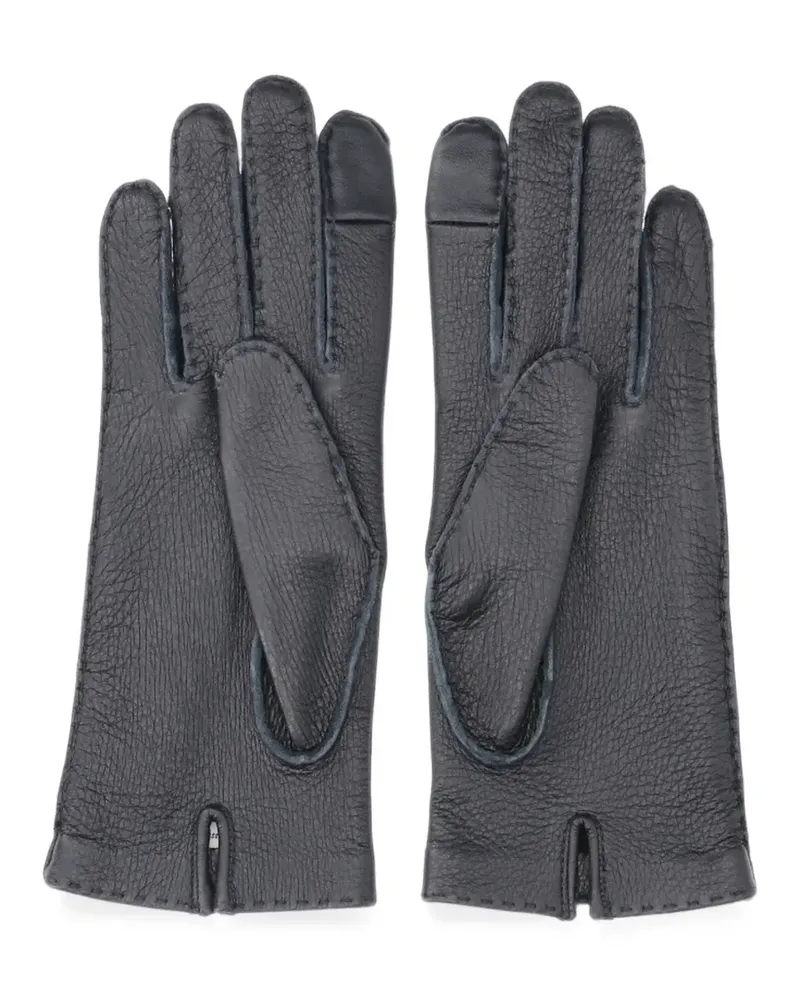 AMI Paris eyelet-embellished grained leather gloves - Schwarz Schwarz