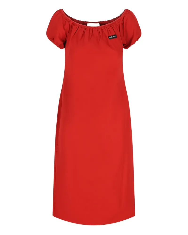 Miu Miu off-shoulder label-detail midi dress - Rot Rot