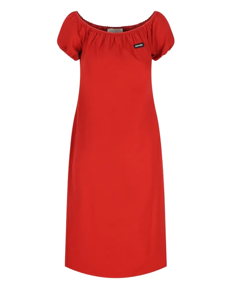 Miu Miu off-shoulder label-detail midi dress - Rot Rot