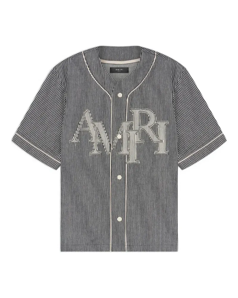 Amiri striped logo-applique baseball shirt - Grau Grau