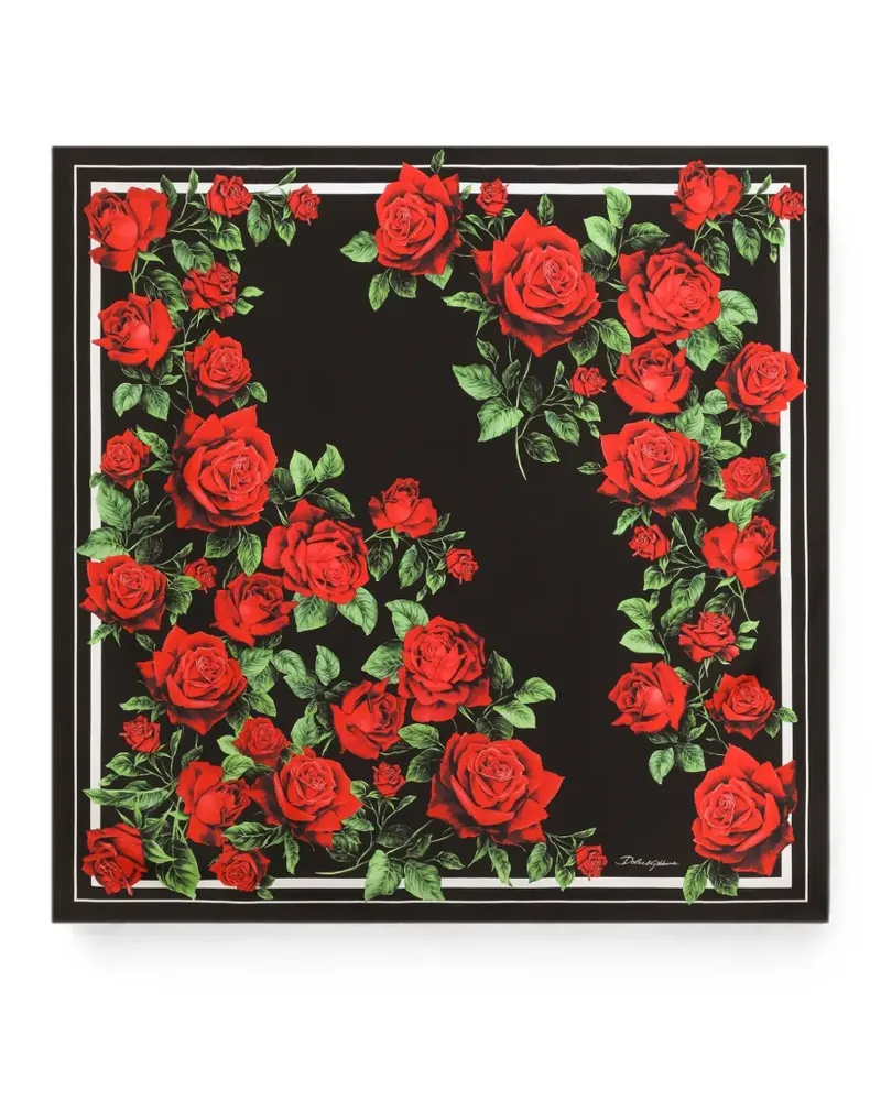 Dolce & Gabbana Seidentwill-Schal mit Rosen-Print 90cm x 90cm - Schwarz Schwarz