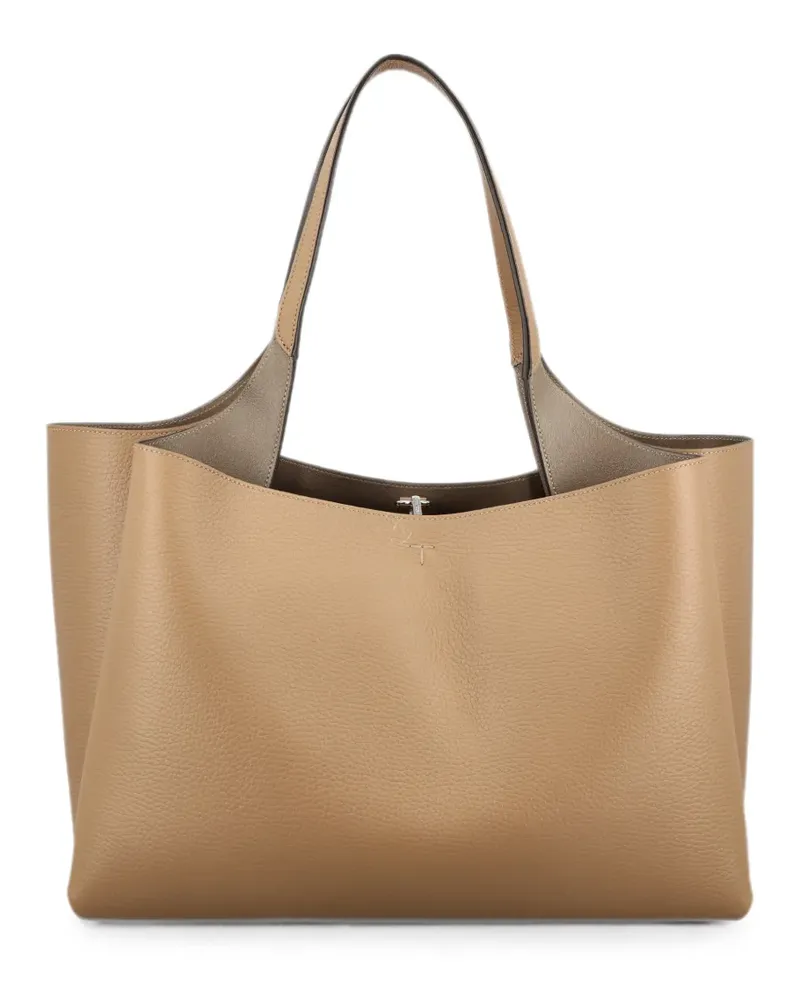 TOD'S medium logo-embossed pebbled-leather shoulder bag - Nude Nude