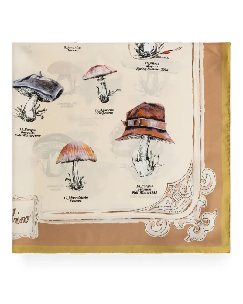 Moschino mushroom-print silk scarf - Nude Nude