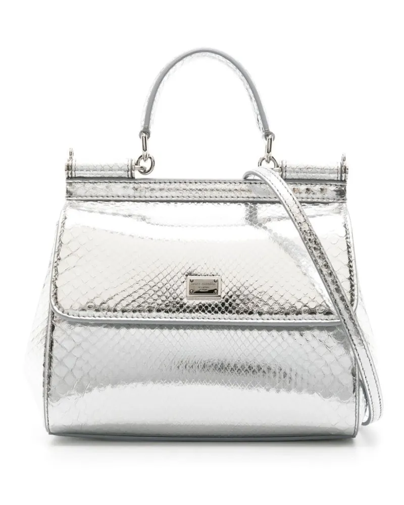 Dolce & Gabbana Sicily Schultertasche mit Schlangen-Optik - Silber Silber