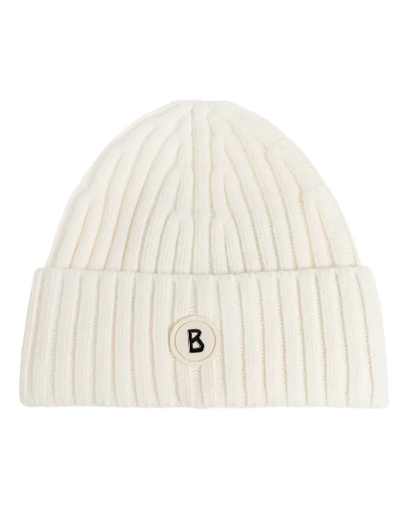 Bogner Gerippte Beanie mit Logo-Patch - Weiß Weiß