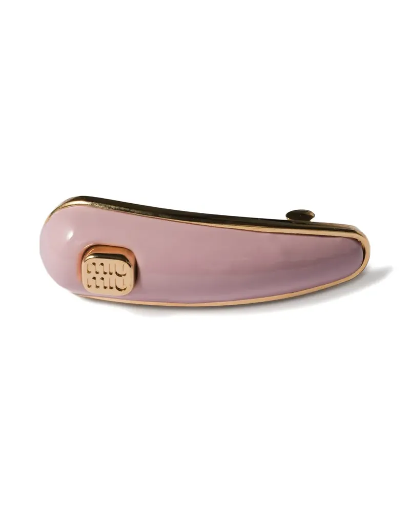 Miu Miu Haarspange aus Leder mit Logo - Rosa Rosa
