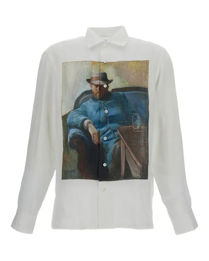 Junya Watanabe graphic-print linen shirt - Weiß Weiß