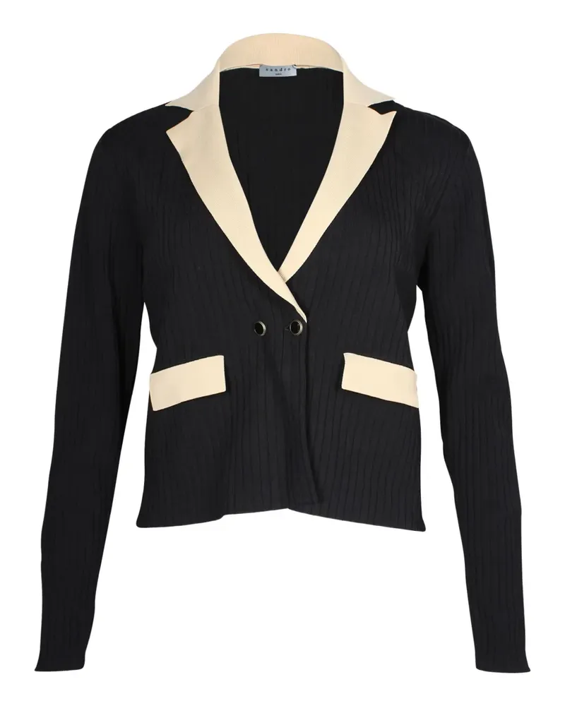 Sandro ribbed-knit contrasting-collar cardigan - Schwarz Schwarz