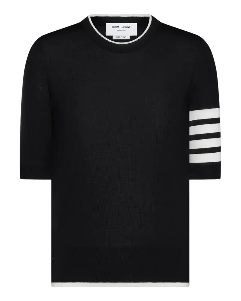 Thom Browne Kurzärmeliger Pullover mit 4-Streifen-Logo - Schwarz Schwarz