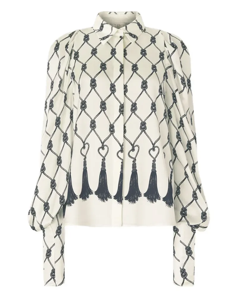 Genny Bluse mit Quasten-Print - Weiß Weiß