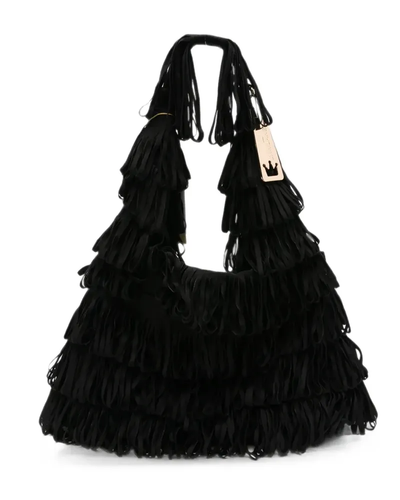 La Milanesa Capucine Clutch mit Fransen - Schwarz Schwarz