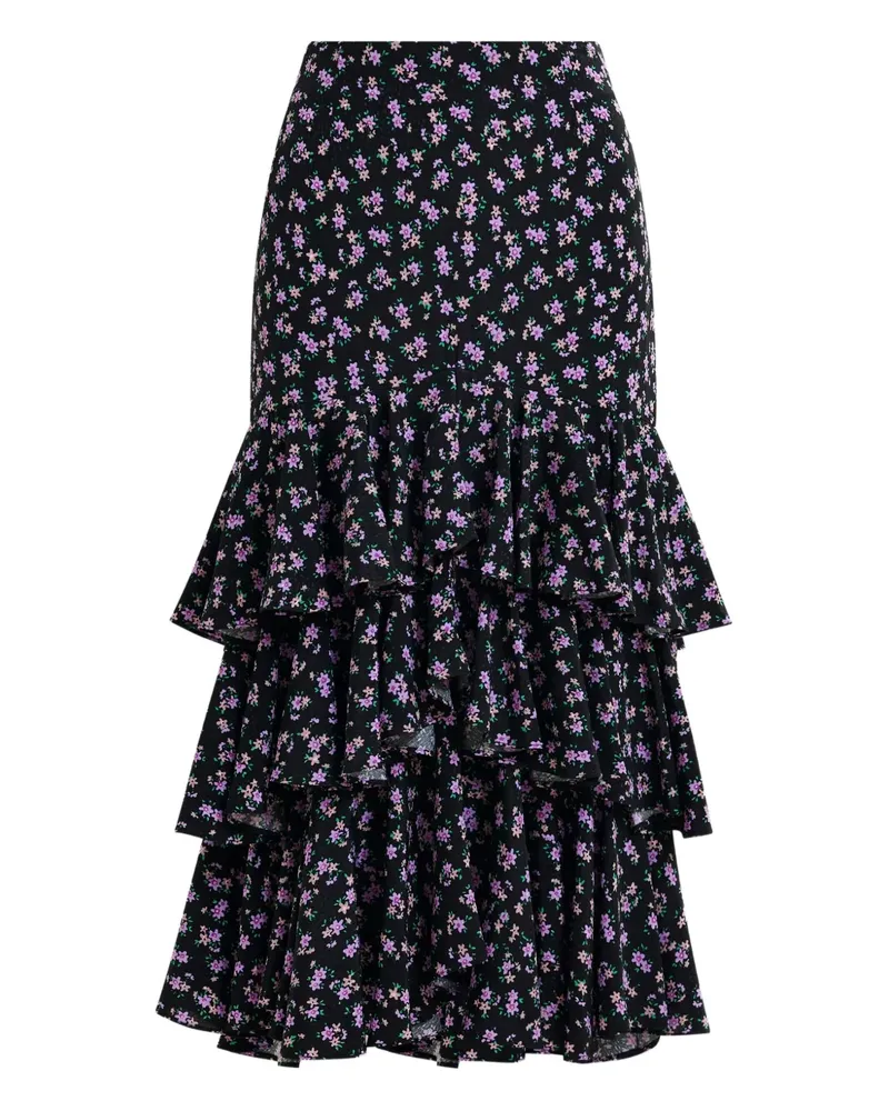 Essentiel Gestufter Rock mit Blumen-Print - Schwarz Schwarz