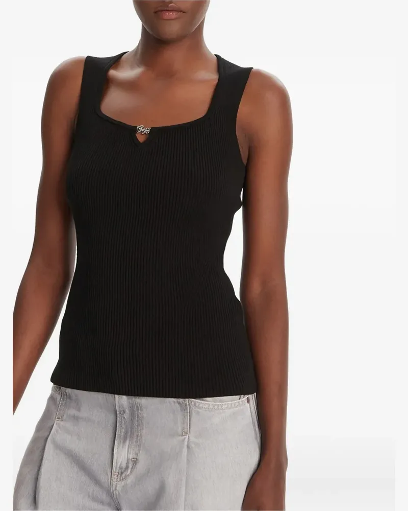 HUGO BOSS ribbed appliqué top - Schwarz Schwarz