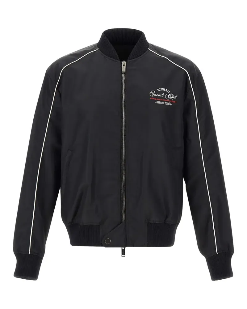 Iceberg logo-detail zip-up bomber jacket - Schwarz Schwarz