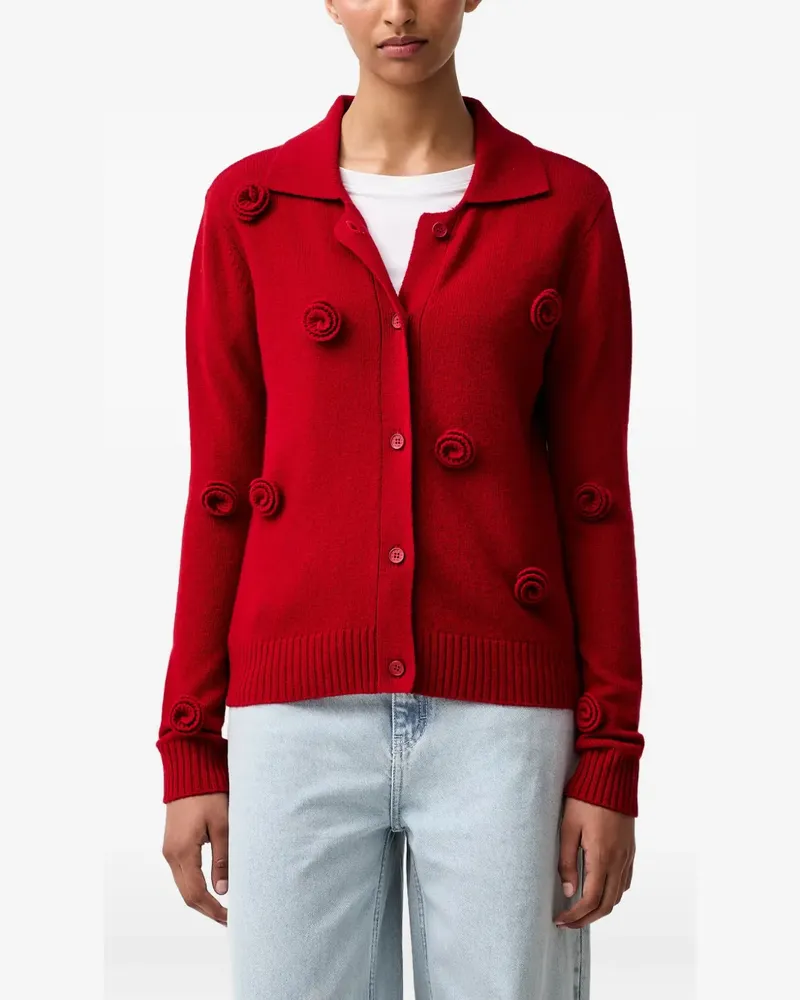Stine Goya Cardigan mit Blumenapplikation - Rot Rot