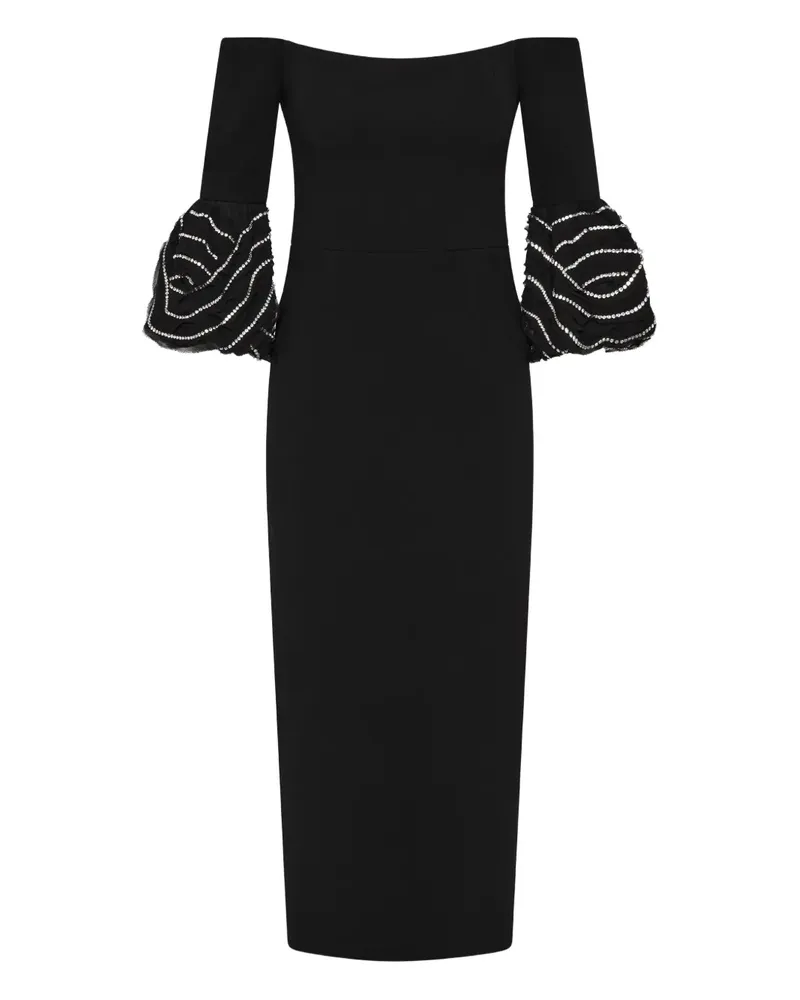 Rebecca Vallance Schulterfreies Bellatrix Midikleid mit Volants - Schwarz Schwarz
