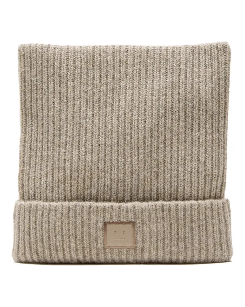 Acne Studios Gerippte Beanie mit Gesicht-Patch - Nude Nude