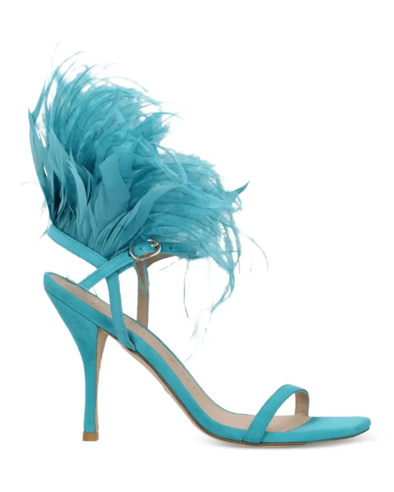 Stuart Weitzman Plume 100 feather-trim suede sandals - Blau Blau