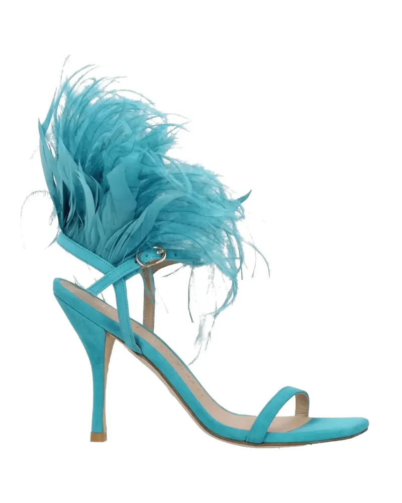 Stuart Weitzman Plume 100 feather-trim suede sandals - Blau Blau